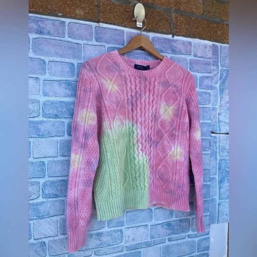 Polo Ralph Lauren Women's Cable-Knit Wool blend tie dye sweater medium - Picture 3 of 9